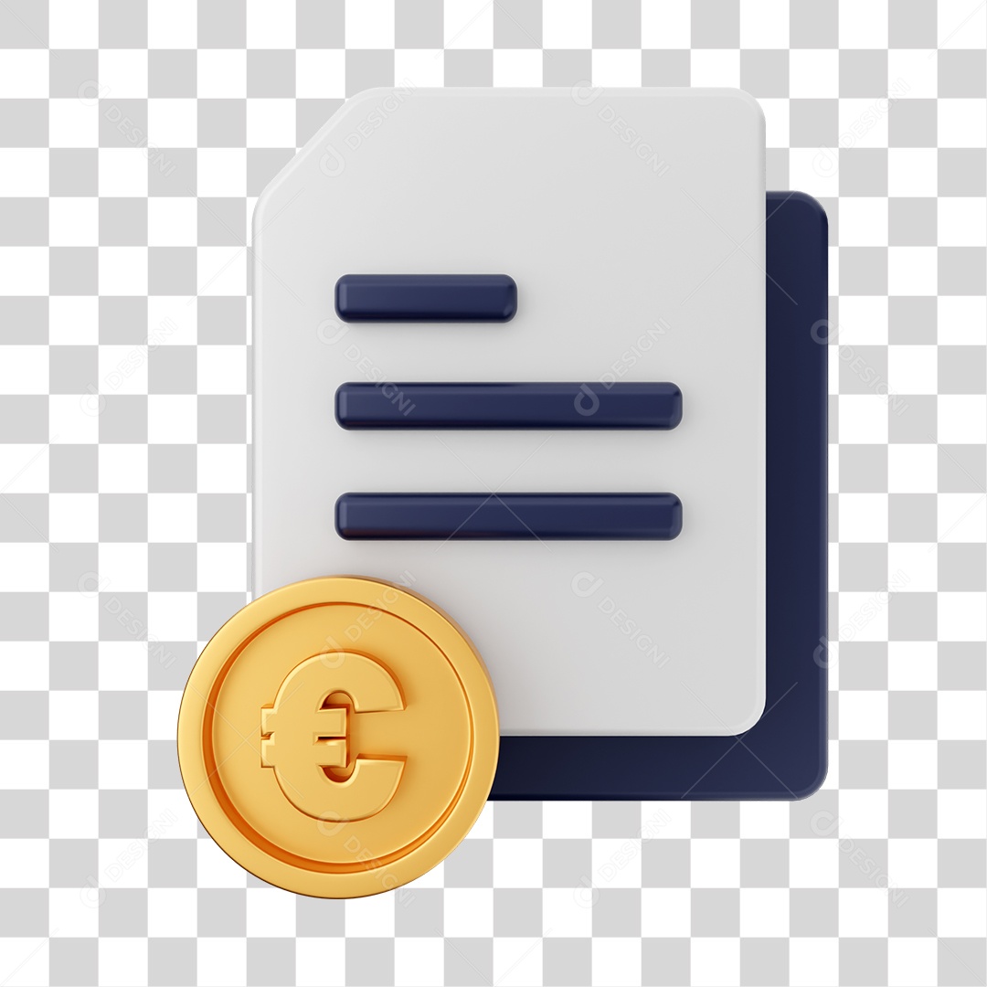 Documentos e Arquivos Com Ícone de Moeda de Euro Elemento 3D PNG Transparente