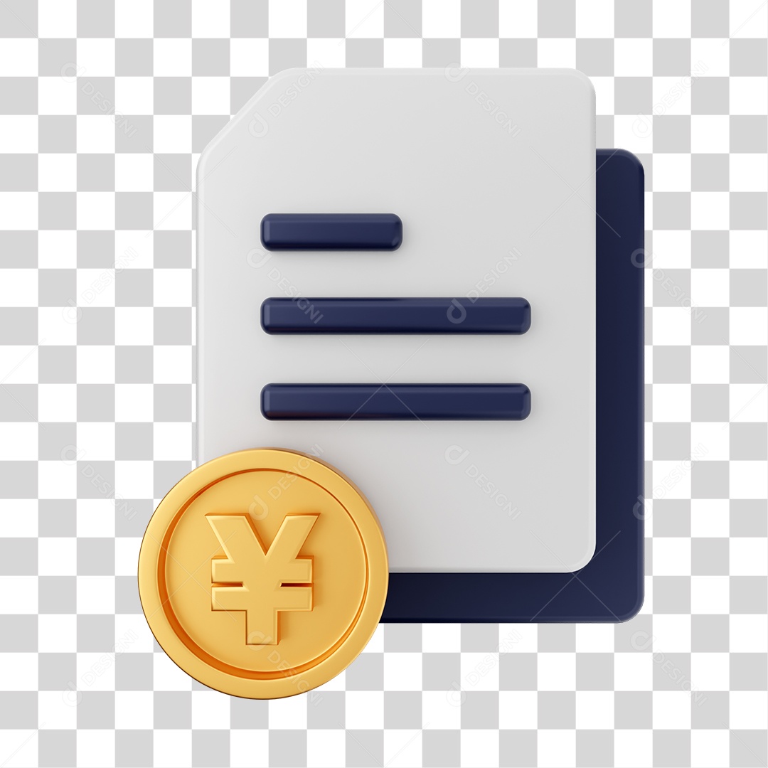 Documentos e Arquivos Com Ícone de Moeda de Iene Japonês Elemento 3D PNG Transparente