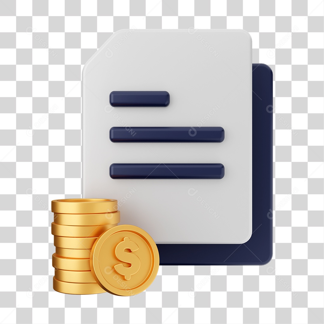 Documentos e Arquivos Com Ícone de Moedas de Dólar Elemento 3D PNG Transparente