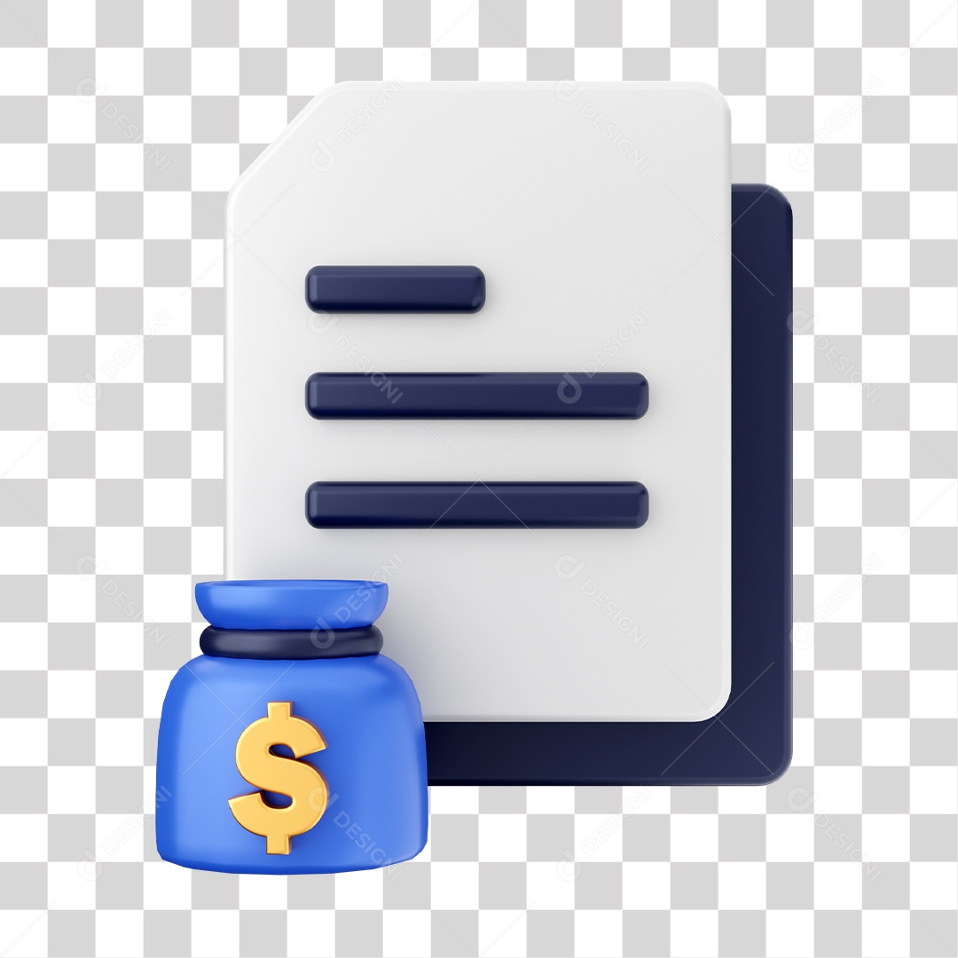 Documentos e Arquivos Com Ícone de Saco de Moeda Elemento 3D PNG Transparente