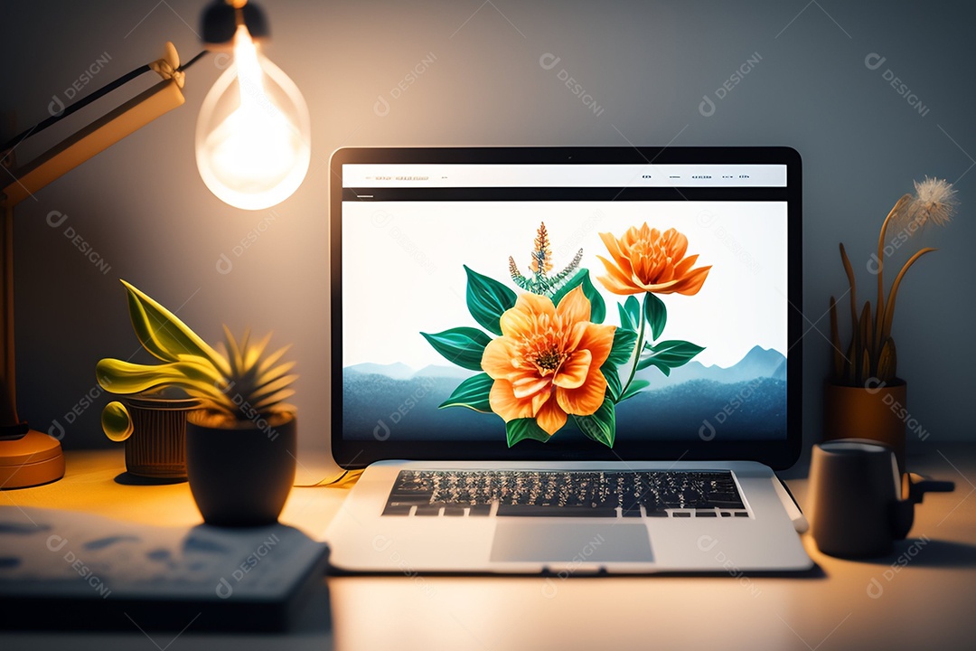 Ilustração decoração de mesa de escritório