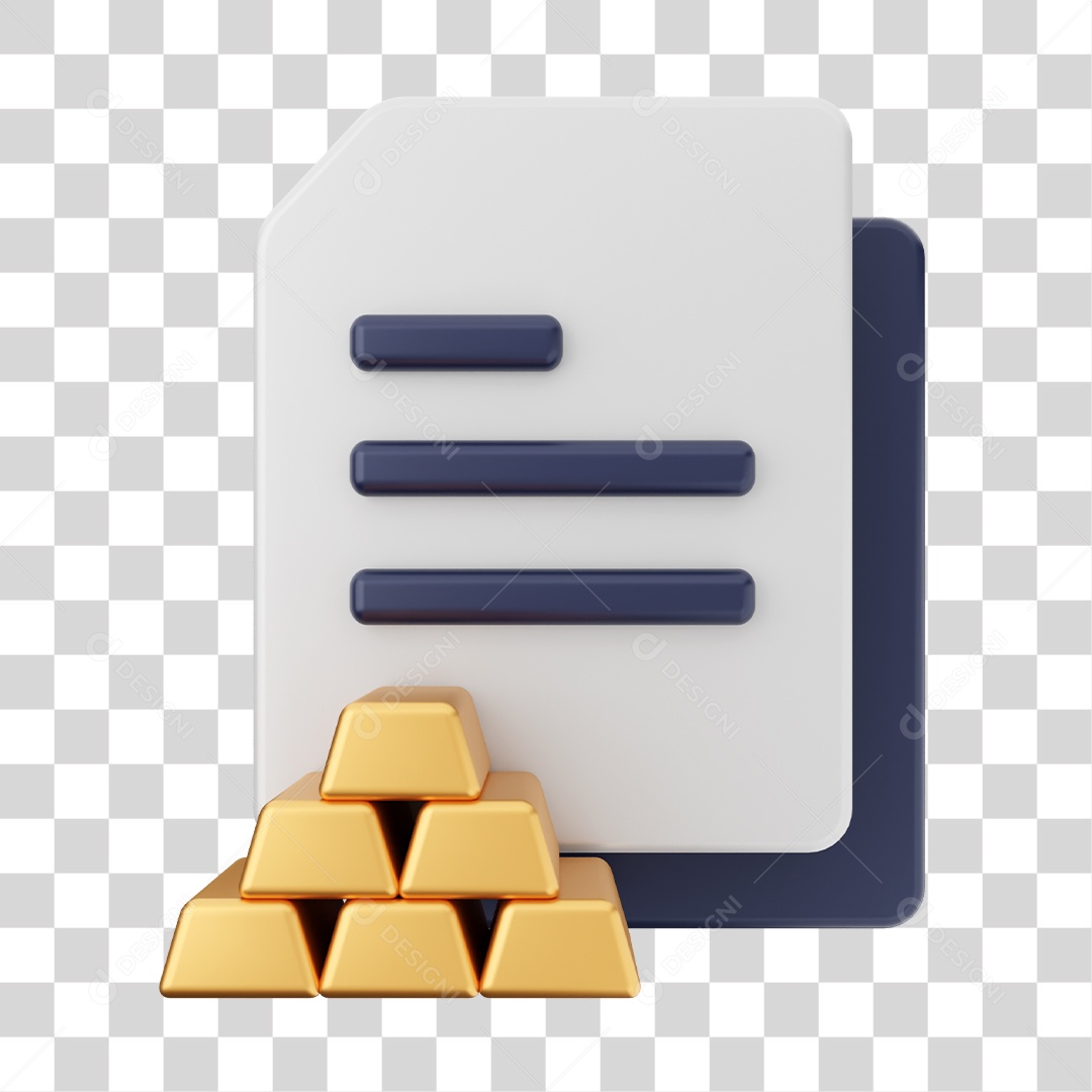 Documentos e Arquivos Com Ícone Barras De Ouro Elemento 3D PNG Transparente