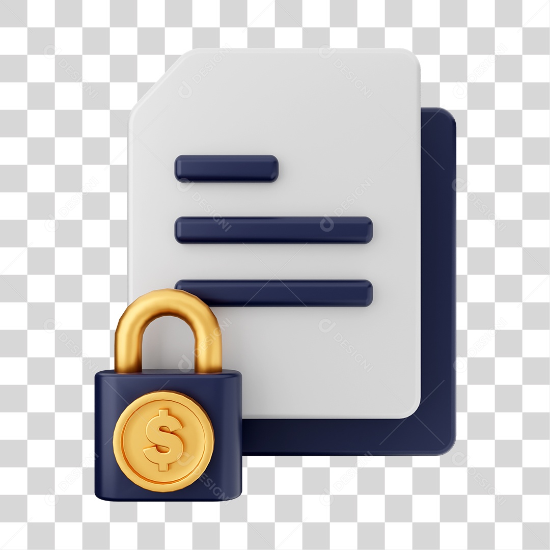 Documentos e Arquivos Com Ícone Cadeado Com Símbolo de Moeda de Dólar Elemento 3D PNG Transparente