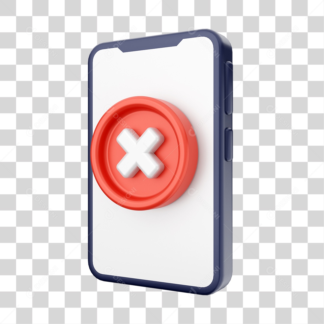 Smartphone Com Ícone de x Em Sua Tela Elemento 3D PNG Transparente