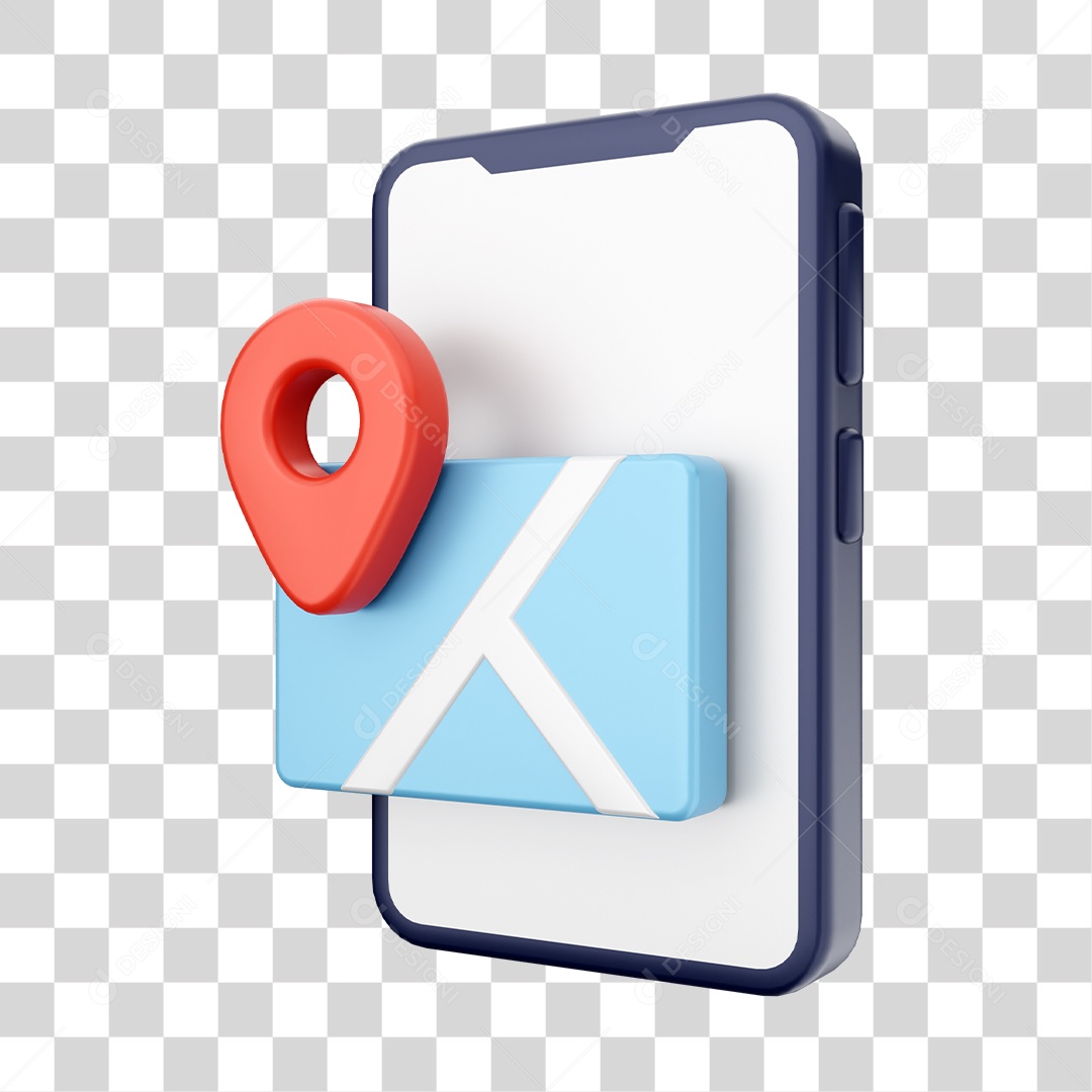 Smartphone Com Ícone de Mapa de Localização Em Sua Tela Elemento 3D PNG Transparente
