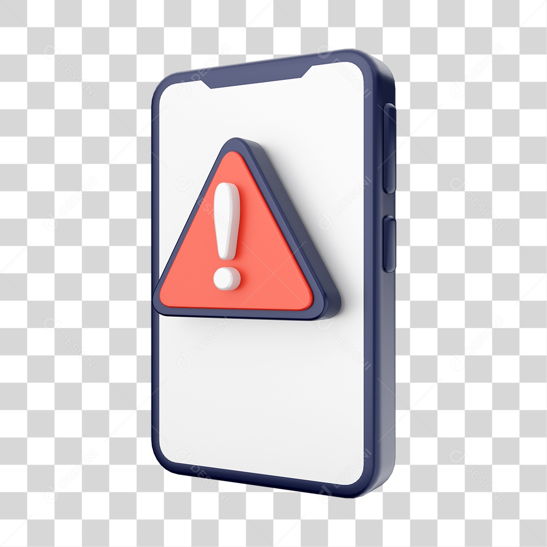 Smartphone Com Ícone de Alerta Em Sua Tela Elemento 3D PNG Transparente