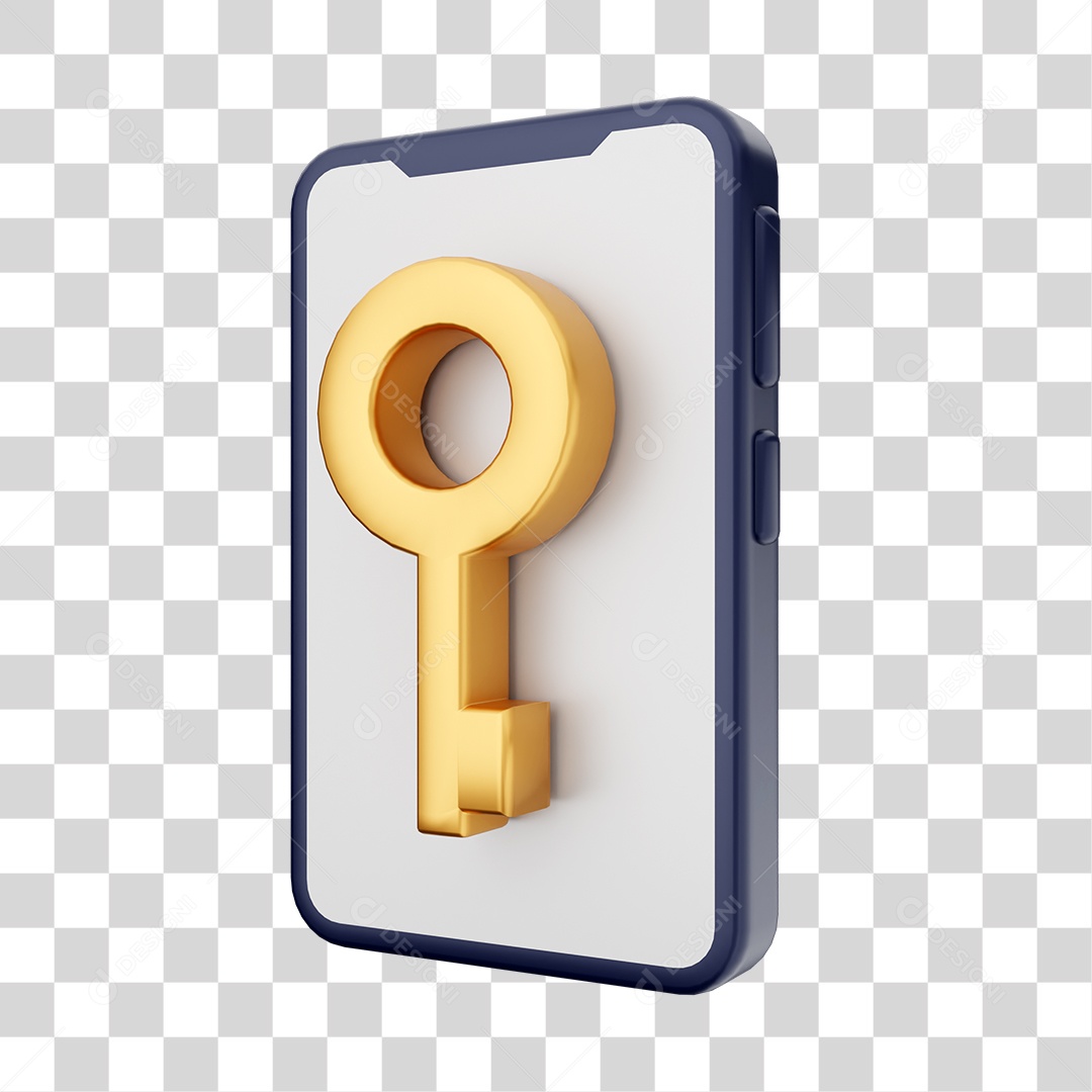 Smartphone Com Ícone de Chave de Segurança Em Sua Tela Elemento 3D PNG Transparente