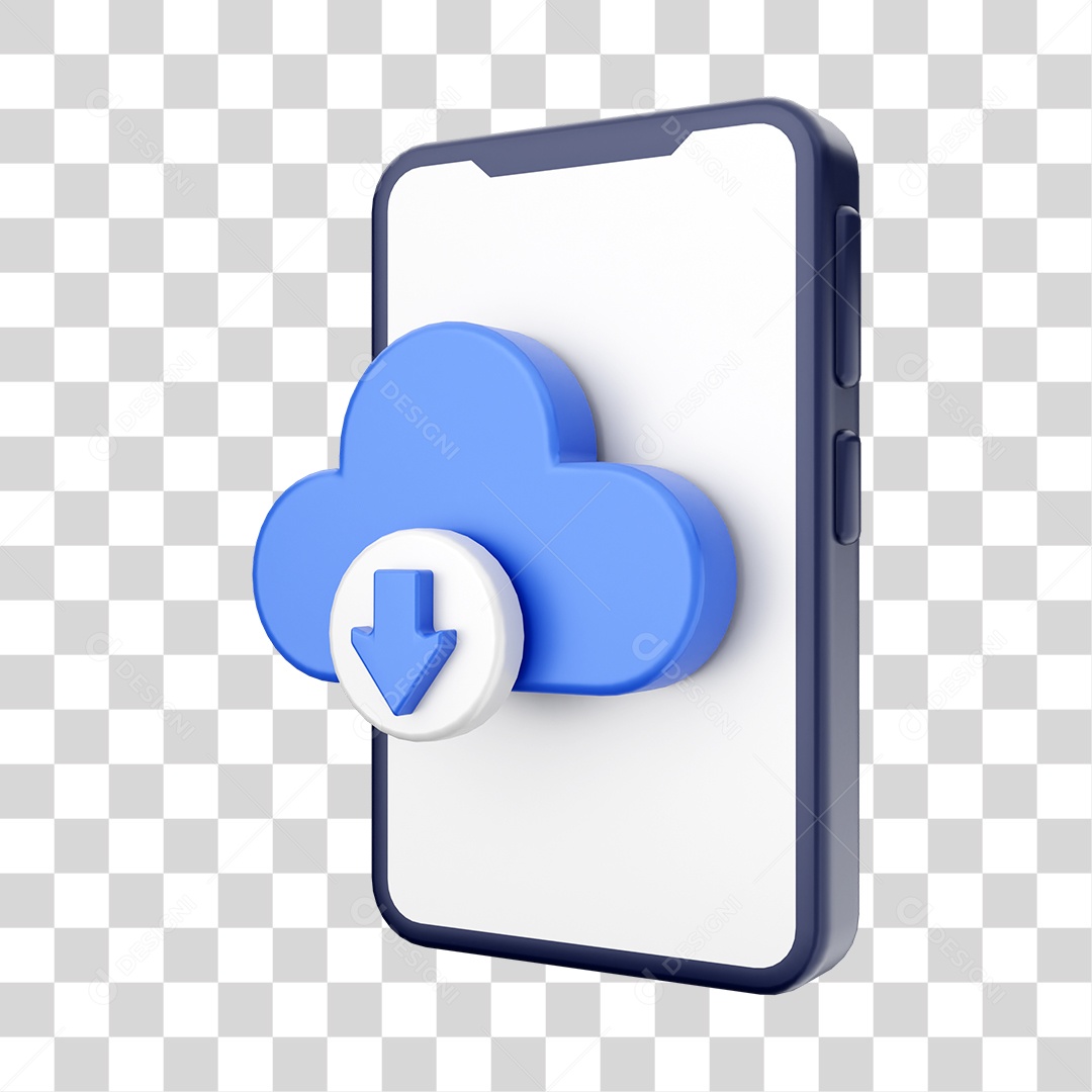 Smartphone Com Ícone de Nuvem e Download Em Sua Tela Elemento 3D PNG Transparente