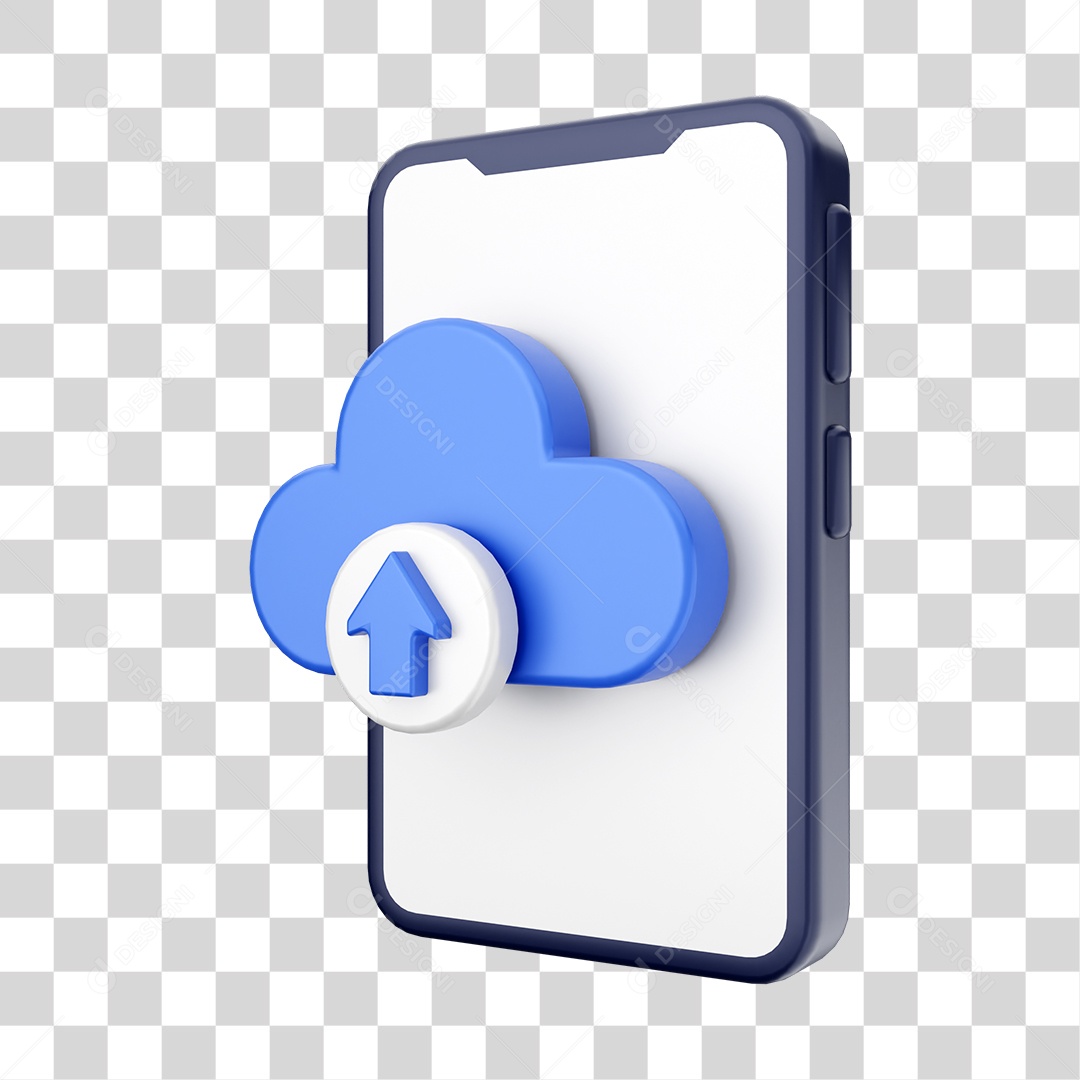 Smartphone Com Ícone de Nuvem e Upload Em Sua Tela Elemento 3D PNG Transparente