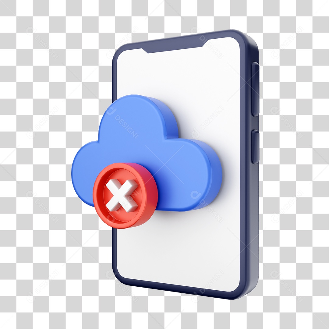 Smartphone Com Ícone de Nuvem e Erro Em Sua Tela Elemento 3D PNG Transparente