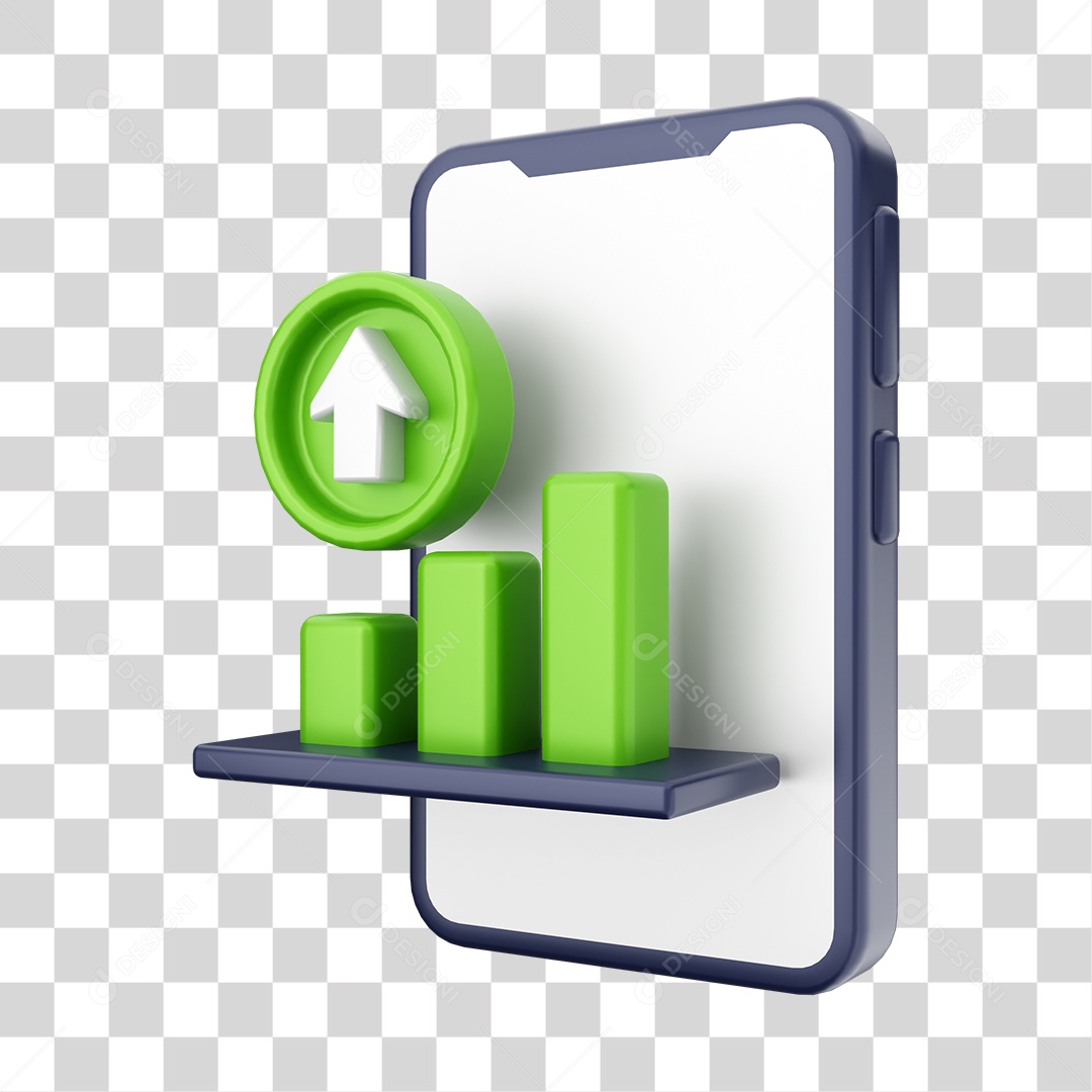 Smartphone Com Ícone de Gráfico Sinal de Compras de Compras Em Sua Tela Elemento 3D PNG Transparente