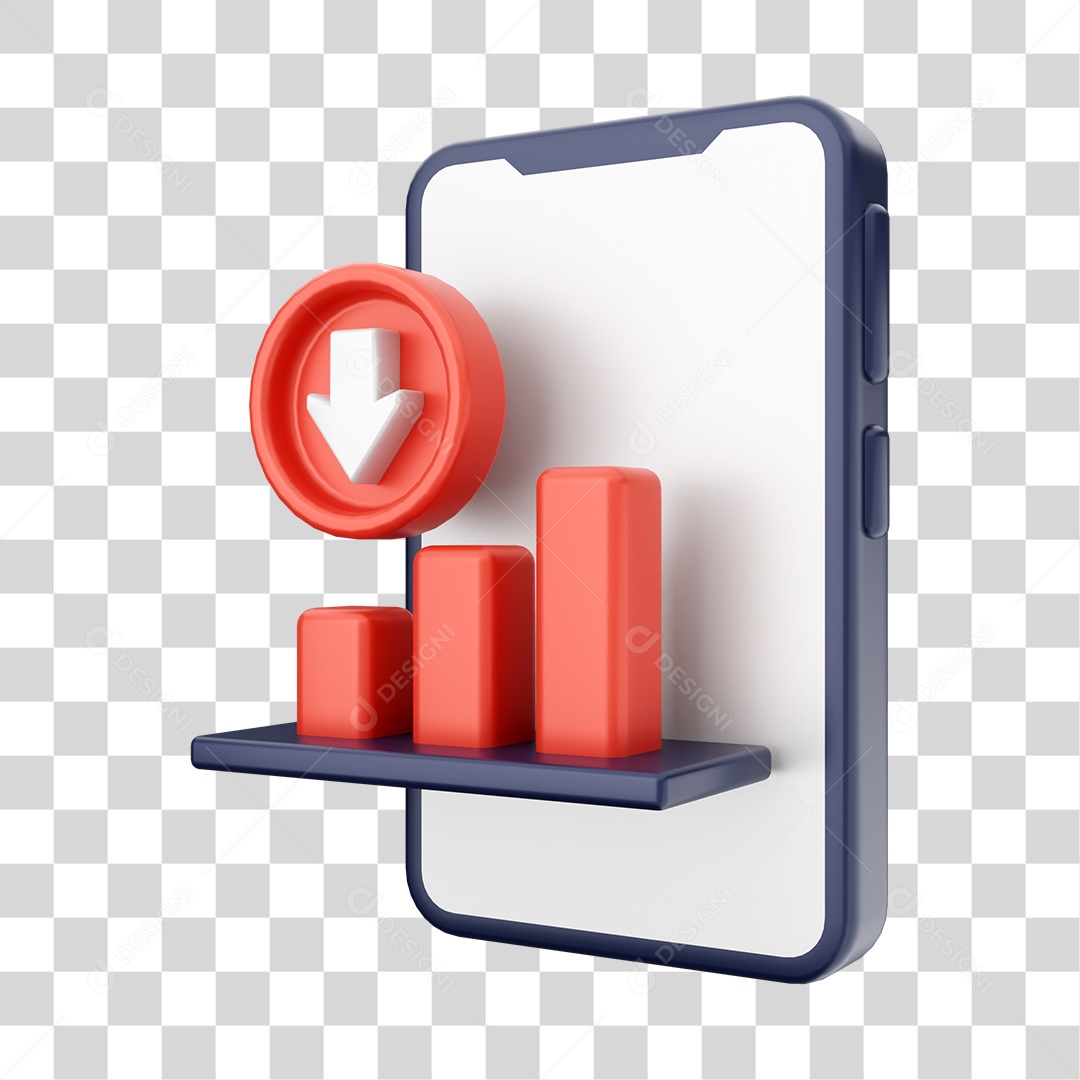 Smartphone Com Ícone de Gráfico Sinal de Vendas Em Sua Tela Elemento 3D PNG Transparente