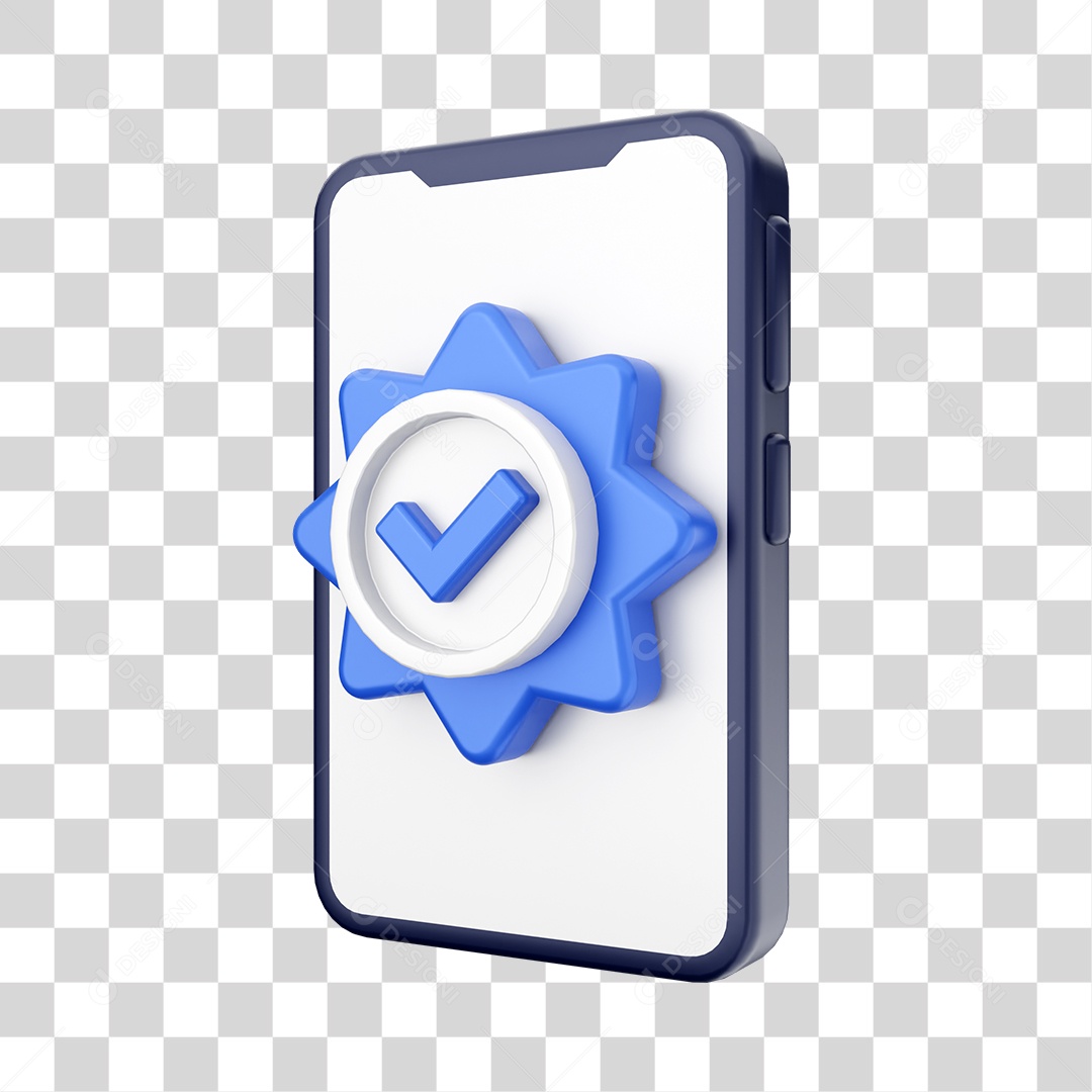 Smartphone Com Selo de Verificação Em Sua Tela Elemento 3D PNG Transparente