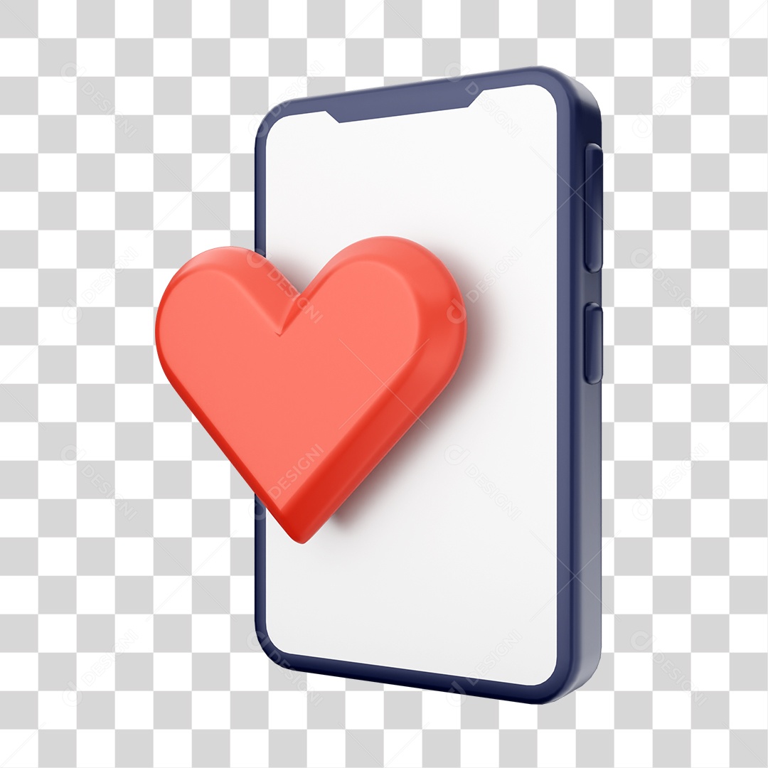 Smartphone Com Coração de Gostei Em Sua Tela Elemento 3D PNG Transparente