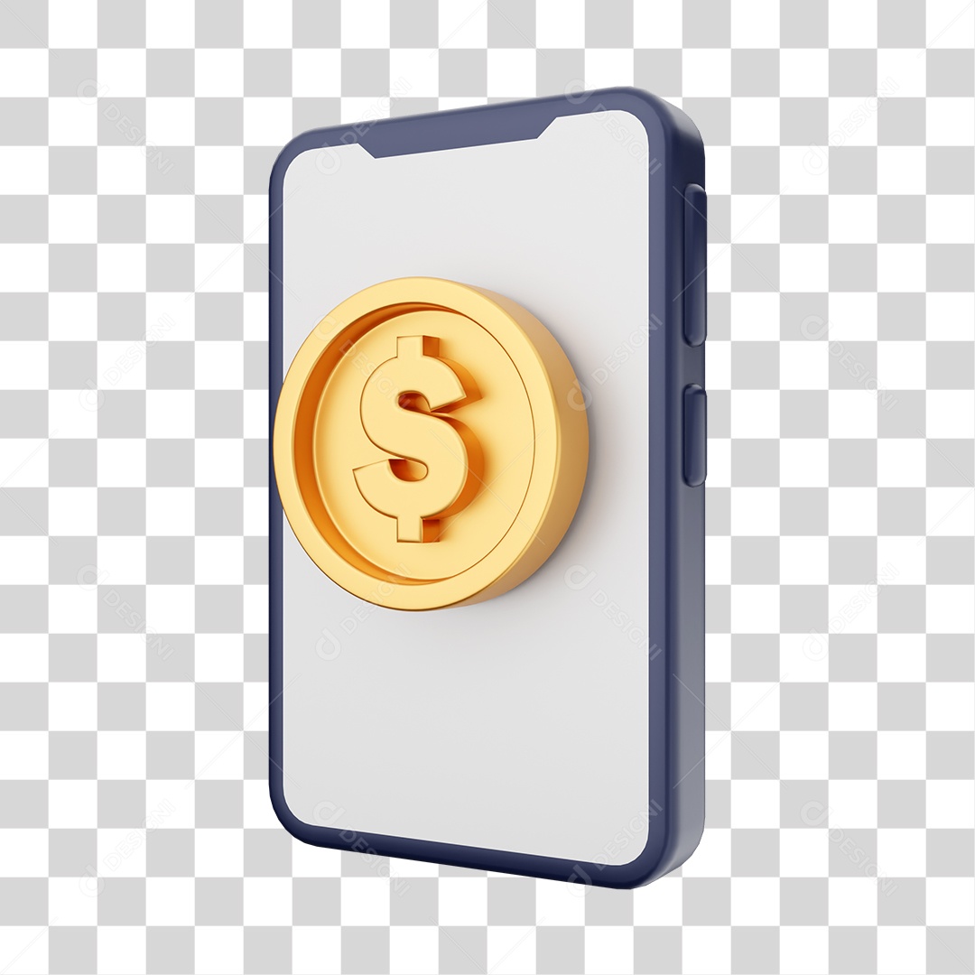 Smartphone Com Ícone de Moeda de Dólar Em Sua Tela Elemento 3D PNG Transparente