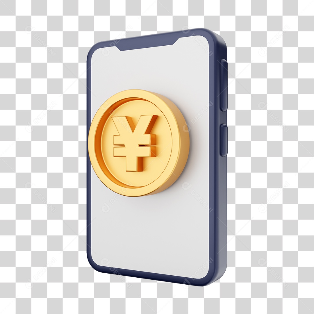 Smartphone Com Ícone de Moeda de Ienes Em Sua Tela Elemento 3D PNG Transparente