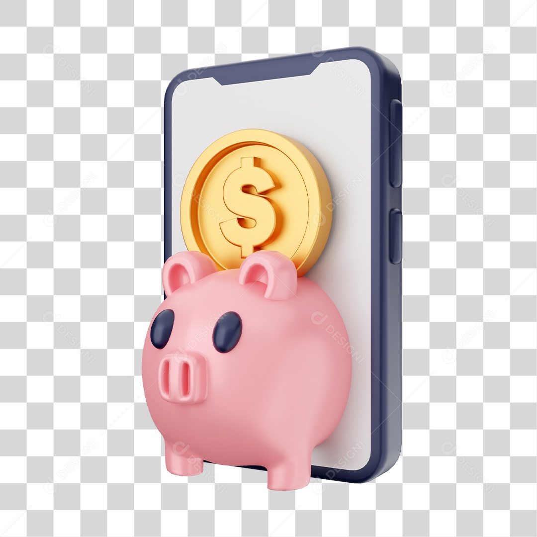 Smartphone Com Ícone de Cofre de Moeda Em Sua Tela Elemento 3D PNG Transparente