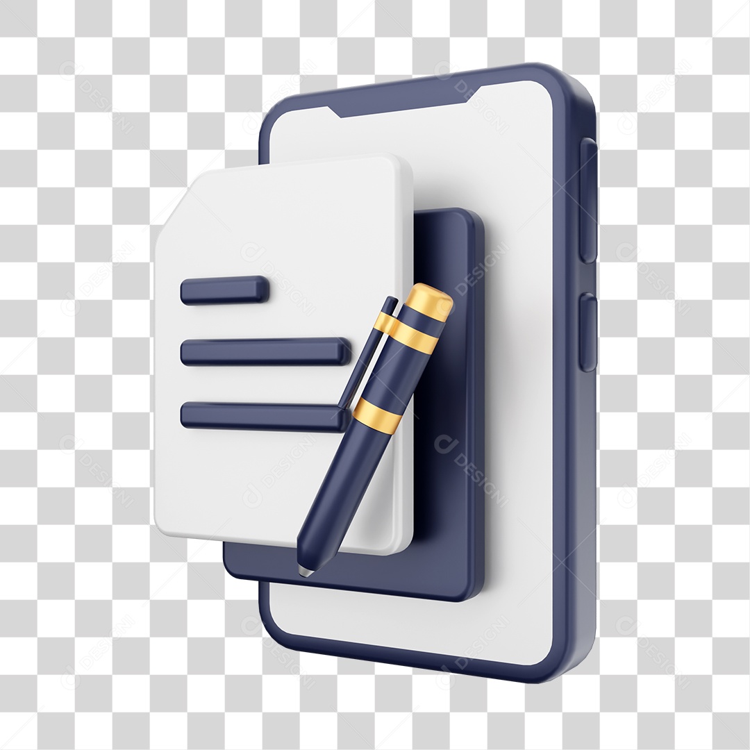 Smartphone Com Ícone Documento e Caneta Em Sua Tela Elemento 3D PNG Transparente