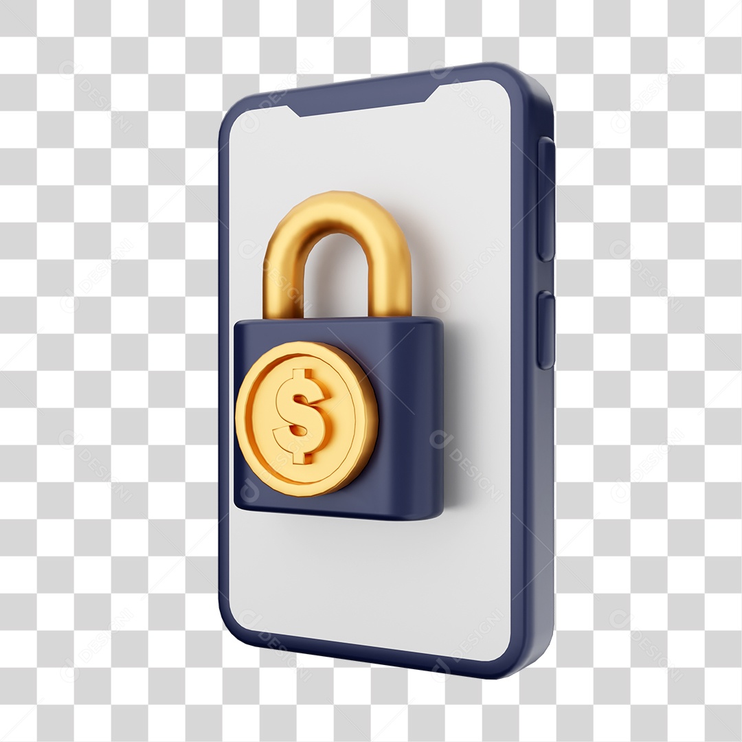 Smartphone Com Ícone Cadeado de Moeda de Dólar Em Sua Tela Elemento 3D PNG Transparente