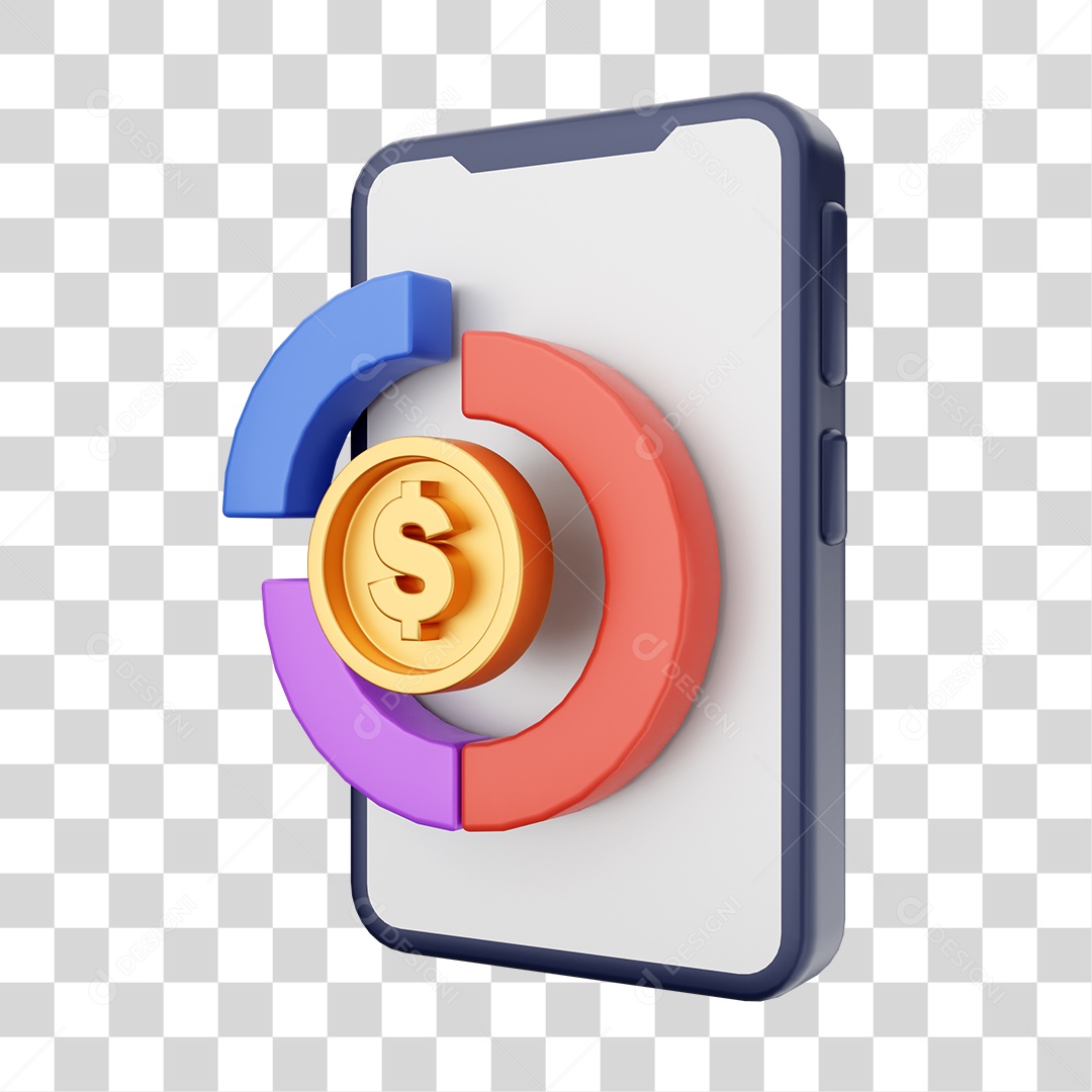 Smartphone Com Ícone Moeda em Circulação Em Sua Tela Elemento 3D PNG Transparente