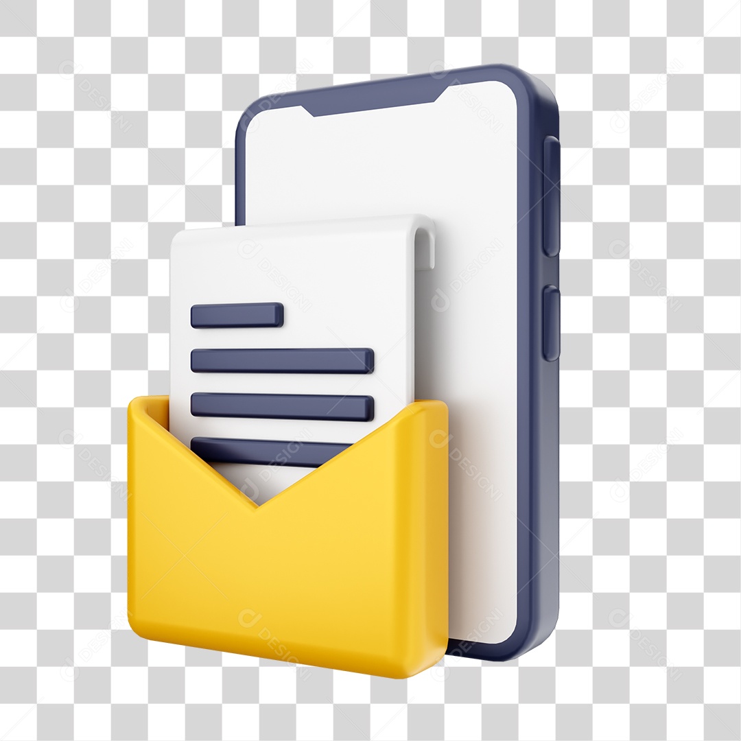 Smartphone Com Ícone de Envelope Aberto Com Documento Em Sua Tela Elemento 3D PNG Transparente