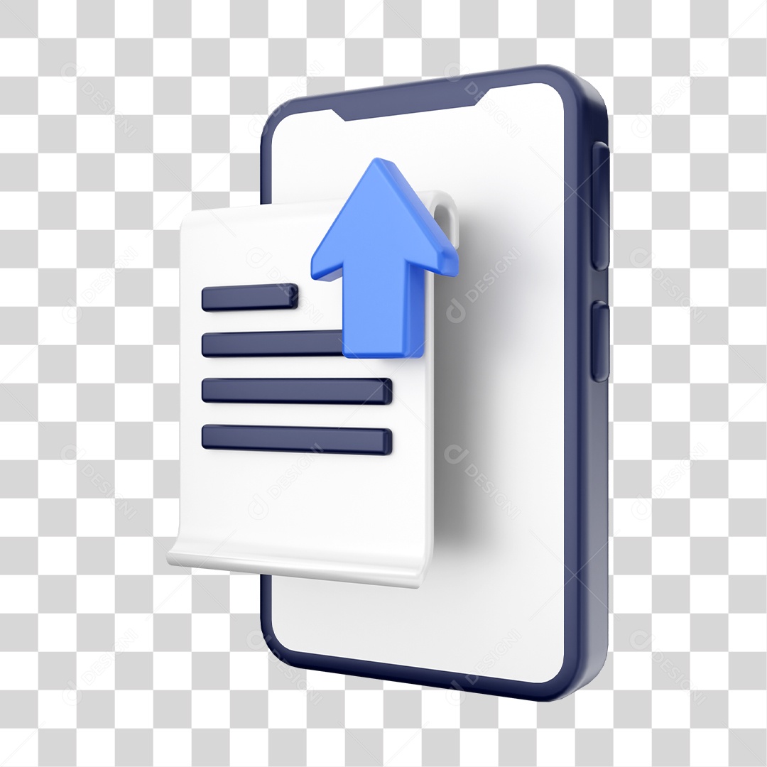 Smartphone Com Ícone de Documento e Upload Em Sua Tela Elemento 3D PNG Transparente