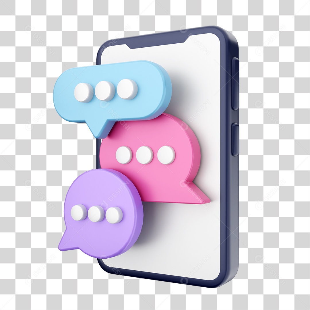 Smartphone Com Ícone de Bate Papo e Conversa Em Sua Tela Elemento 3D PNG Transparente