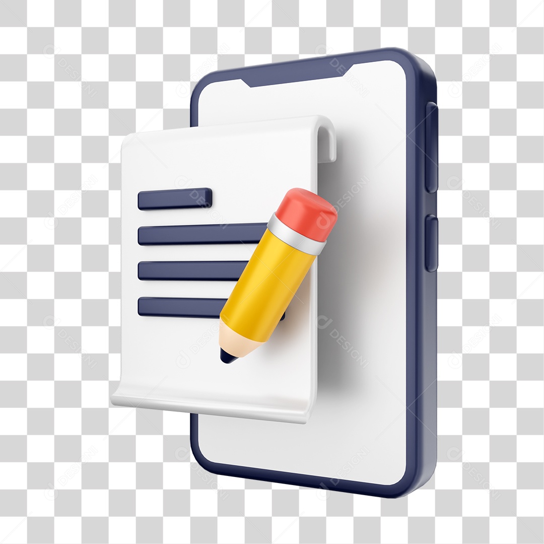 Smartphone Com Ícone de Documento e Lápis Em Sua Tela Elemento 3D PNG Transparente