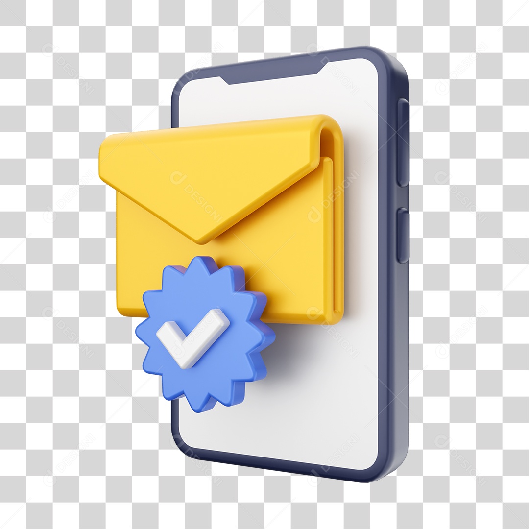 Smartphone Com Ícone de Envelope e Verificação Em Sua Tela Elemento 3D PNG Transparente