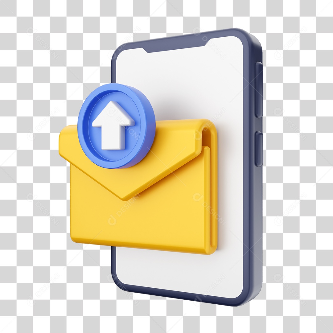 Smartphone Com Ícone de E-mail e Upload Em Sua Tela Elemento 3D PNG Transparente