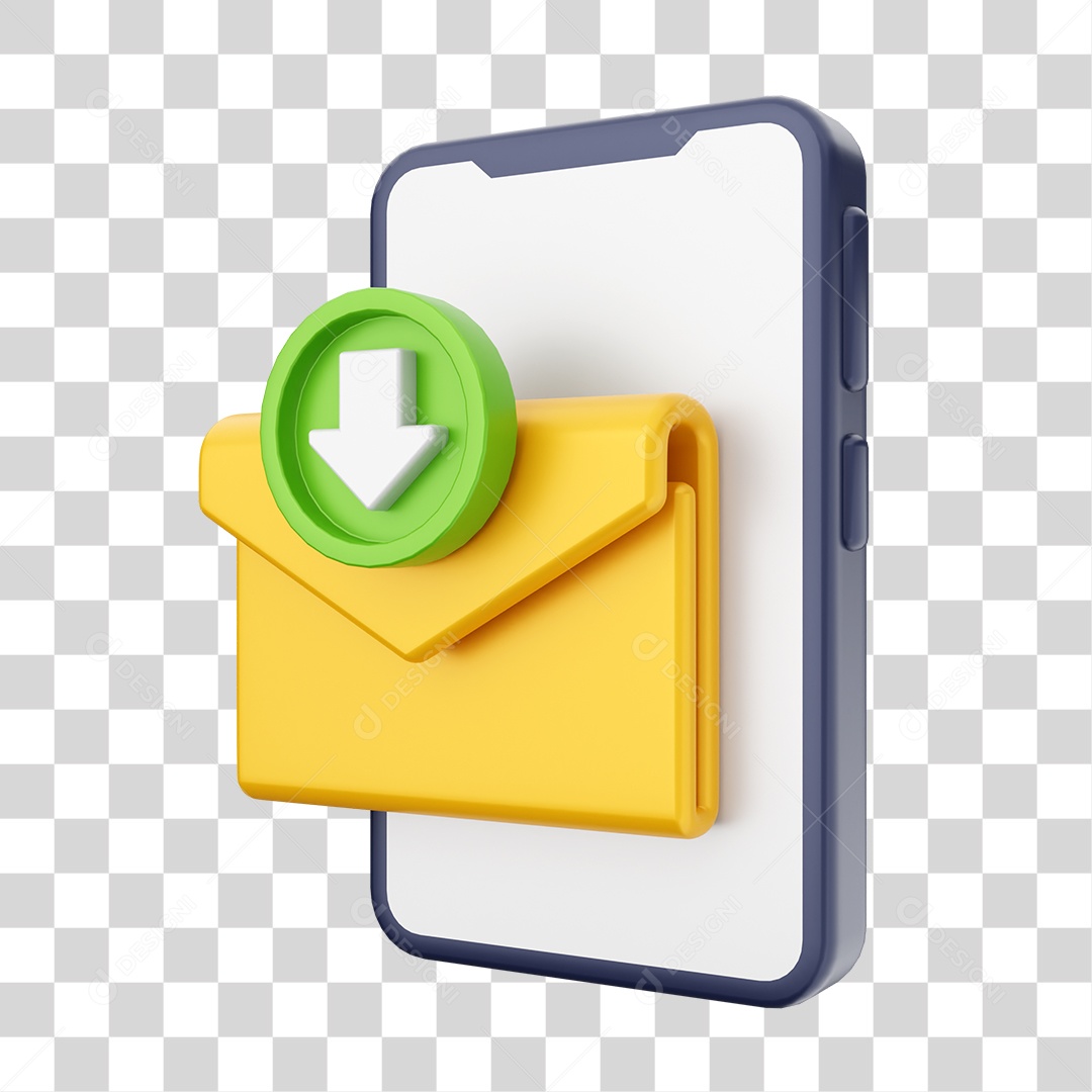 Smartphone Com Ícone de E-mail e Download Em Sua Tela Elemento 3D PNG Transparente