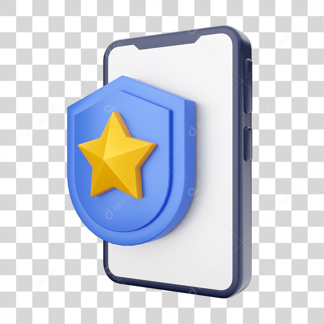 Smartphone Com Ícone de Escudo Com Estrela de Favorito Em Sua Tela Elemento 3D PNG Transparente