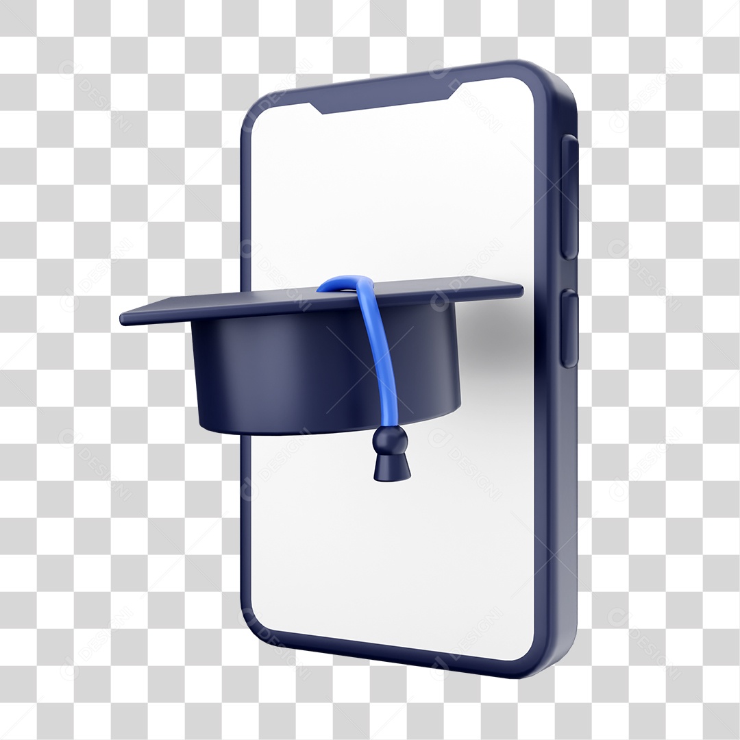 Smartphone Com Ícone de Chapéu de Formatura Em Sua Tela Elemento 3D PNG Transparente