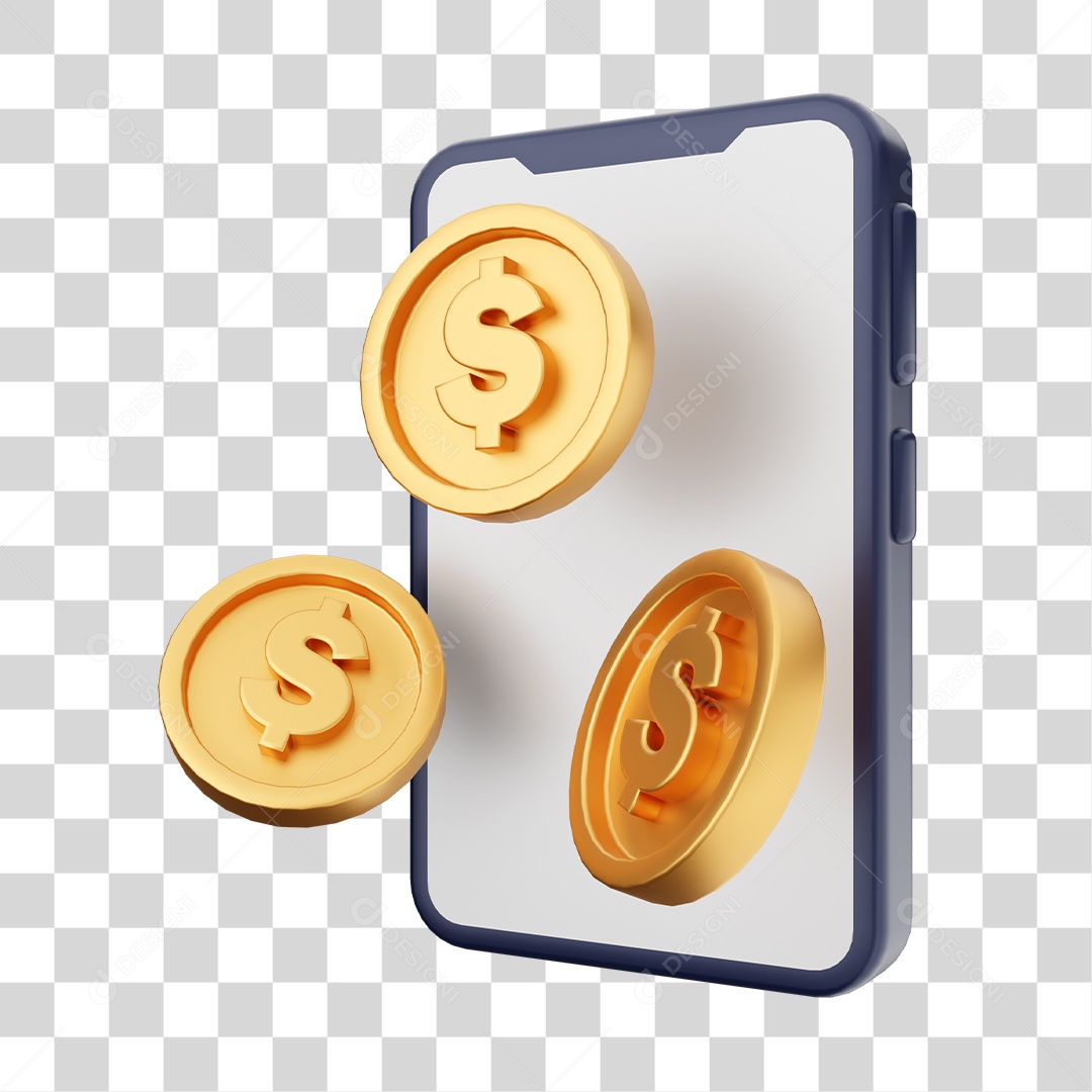 Smartphone Com Ícone de Moedas de Dólar Flutuando Em Sua Tela Elemento 3D PNG Transparente