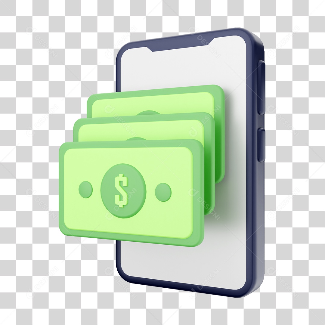 Smartphone Com Ícone de Notas de Cédulas Em Sua Tela Elemento 3D PNG Transparente