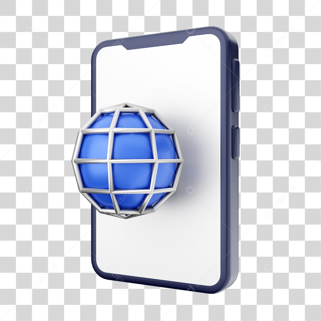 Smartphone Com Ícone de Web Site Em Sua Tela Elemento 3D PNG Transparente