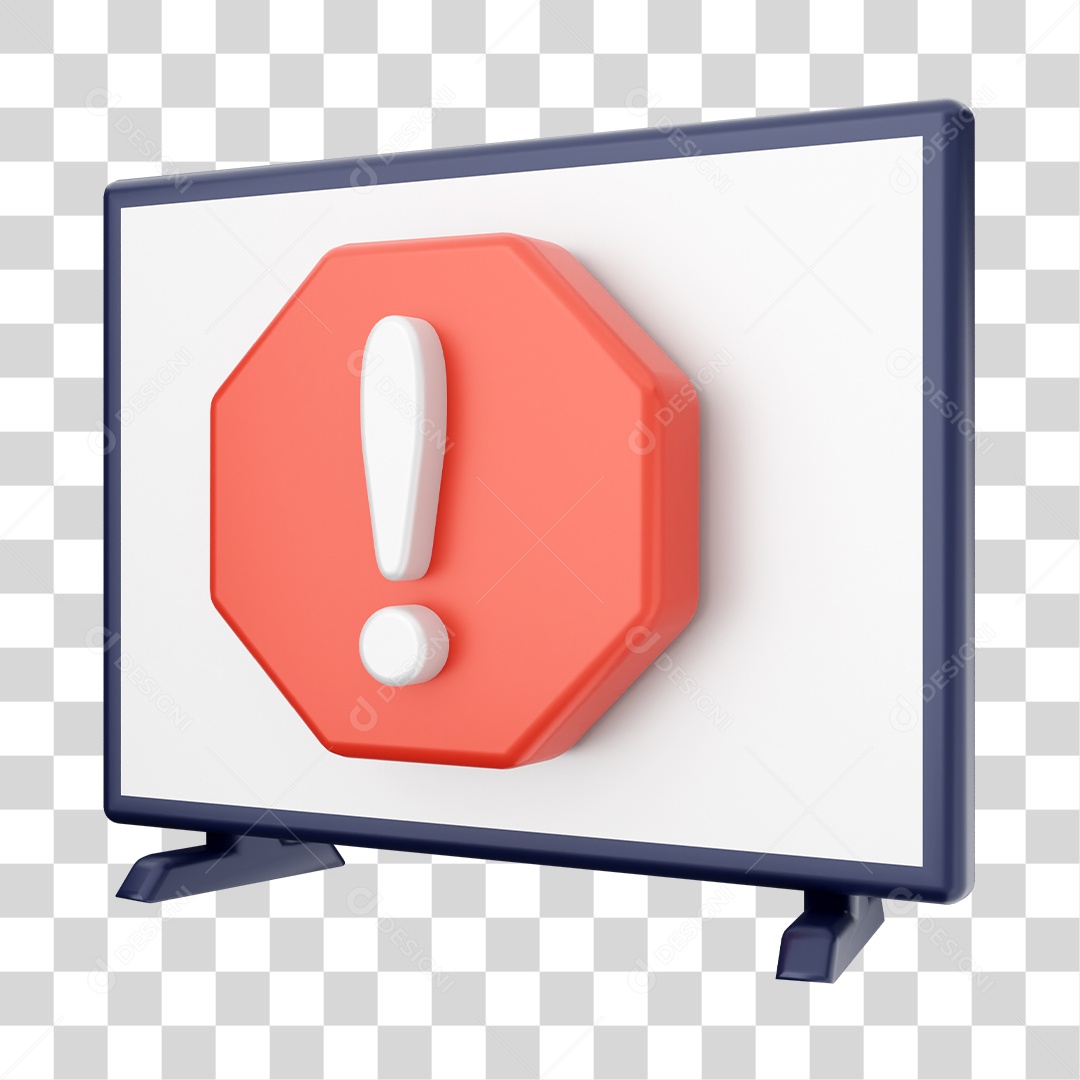 Smart Tv Com Ícone De Alerta Vermelho Elemento 3D PNG Transparente