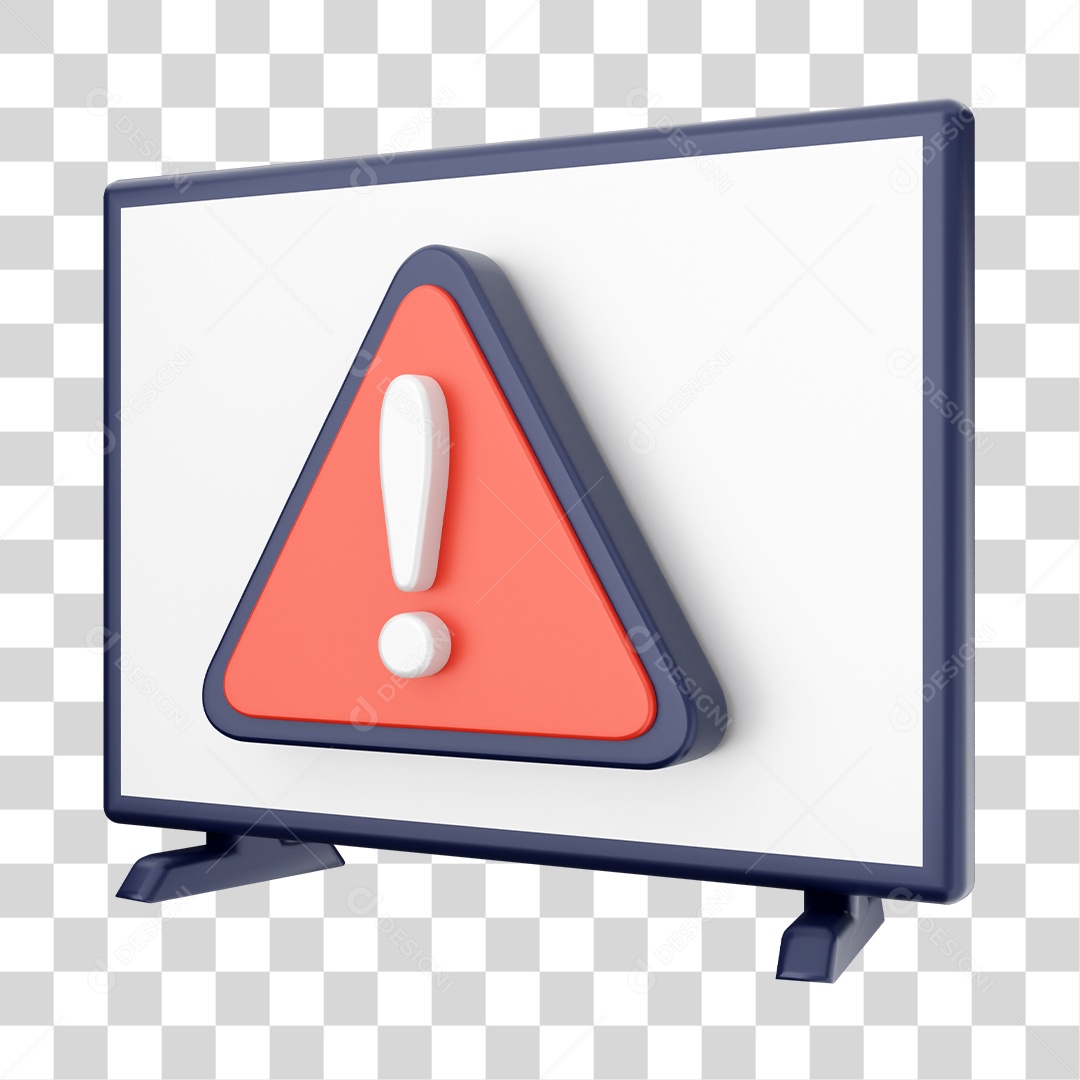 Smart Tv Com Ícone De Alerta e Aviso Elemento 3D PNG Transparente