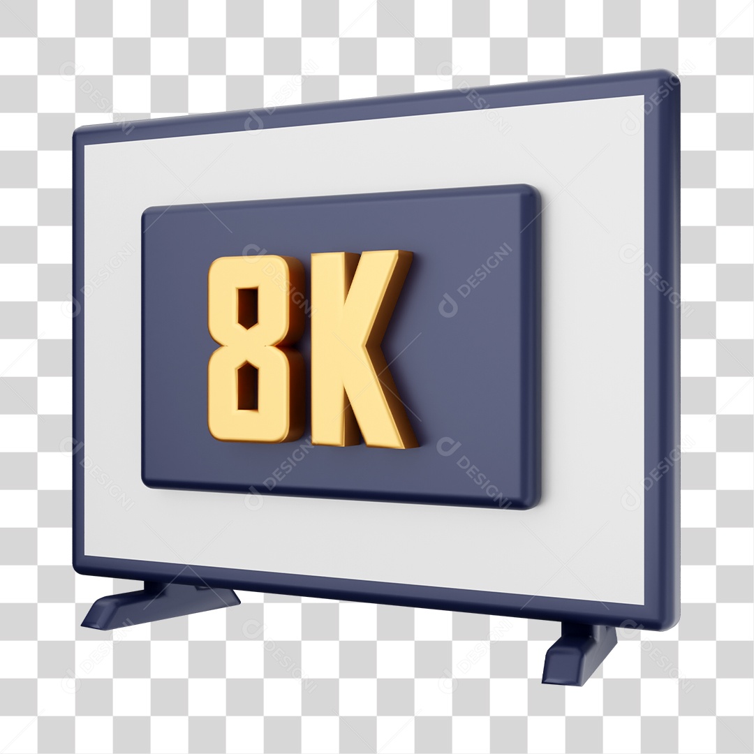 Smart Tv Com Ícone De 8K Elemento 3D PNG Transparente