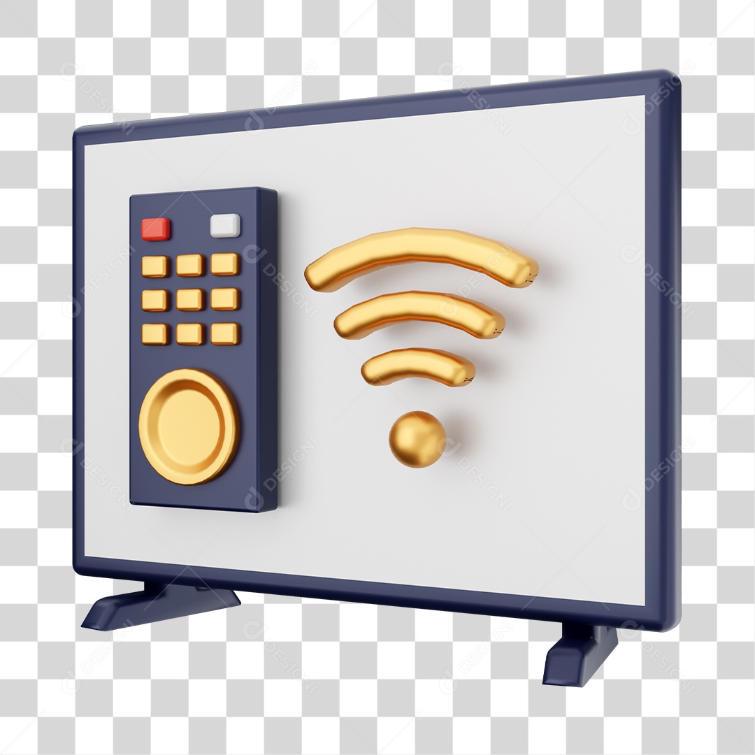Smart Tv Com Ícone De Controle e Wifi Elemento 3D PNG Transparente
