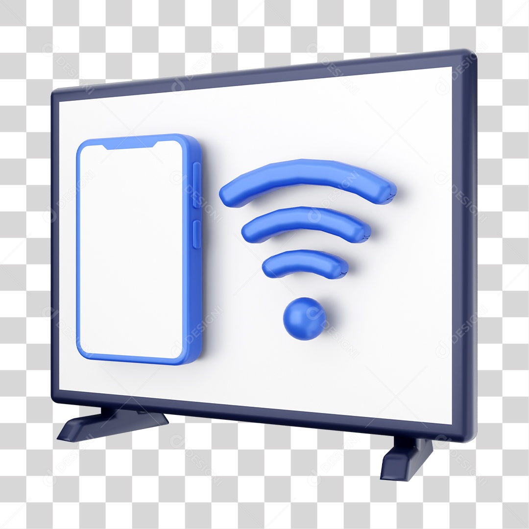 Smart Tv Com Ícone De Wifi Elemento 3D PNG Transparente