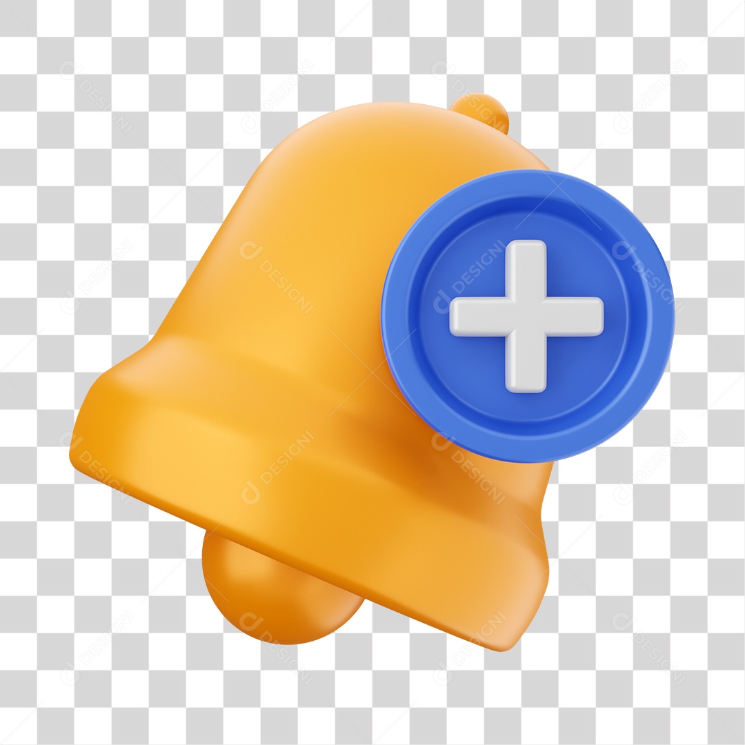 Sino de Notificação Com Ícone + Elemento 3D Dourado para Composição PNG Transparente