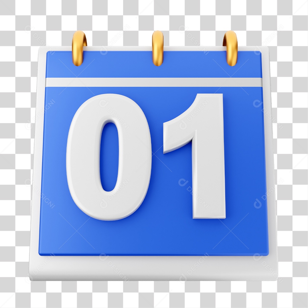 Calendário Azul Dia 01 Do Mês Elemento 3D Para Composição PNG Transparente