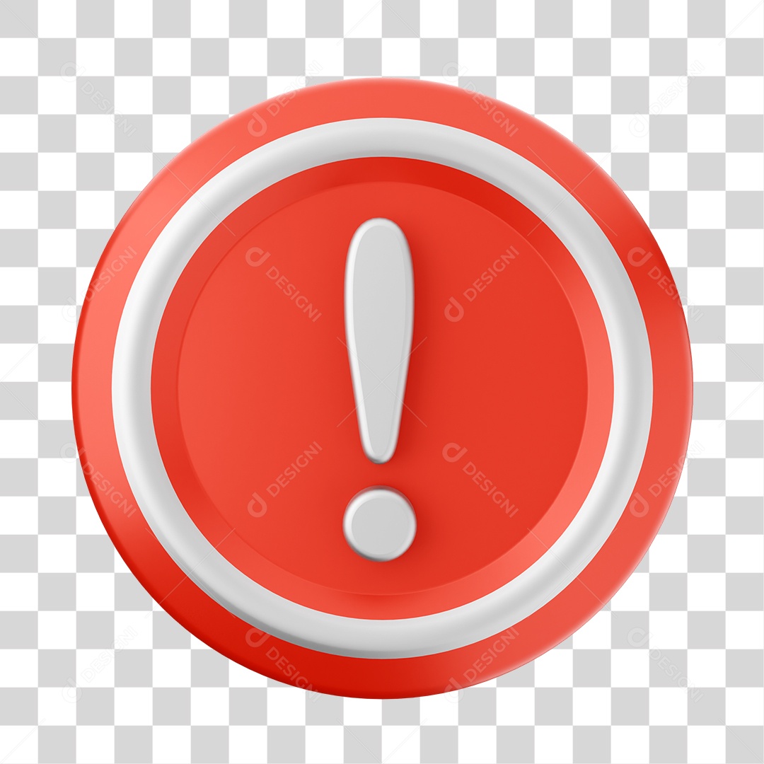 Elemento 3D Para Composição Símbolo de Ponto de Exclamação Vermelho PNG Transparente