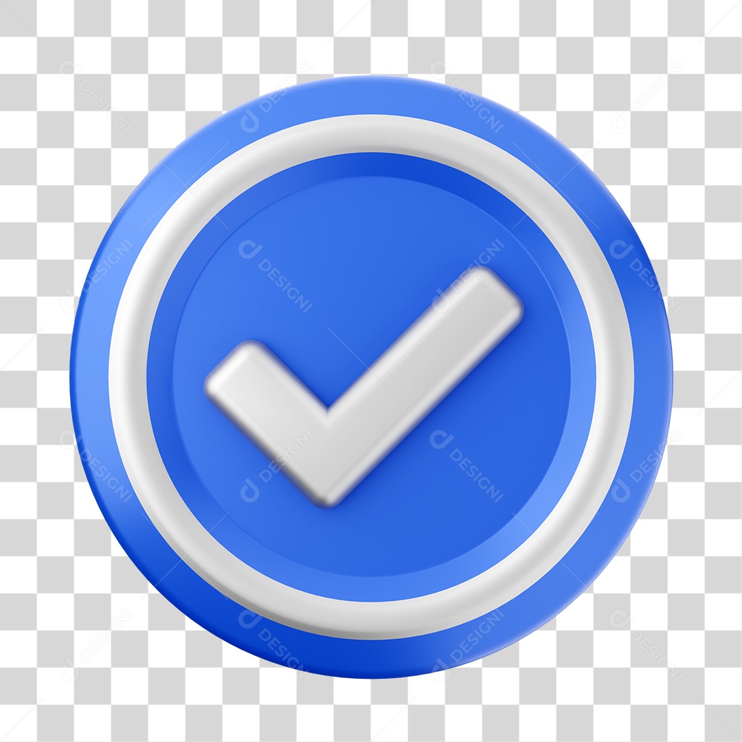 Botão de Aprovado ou Verificado Azul Elemento 3D PNG Transparente