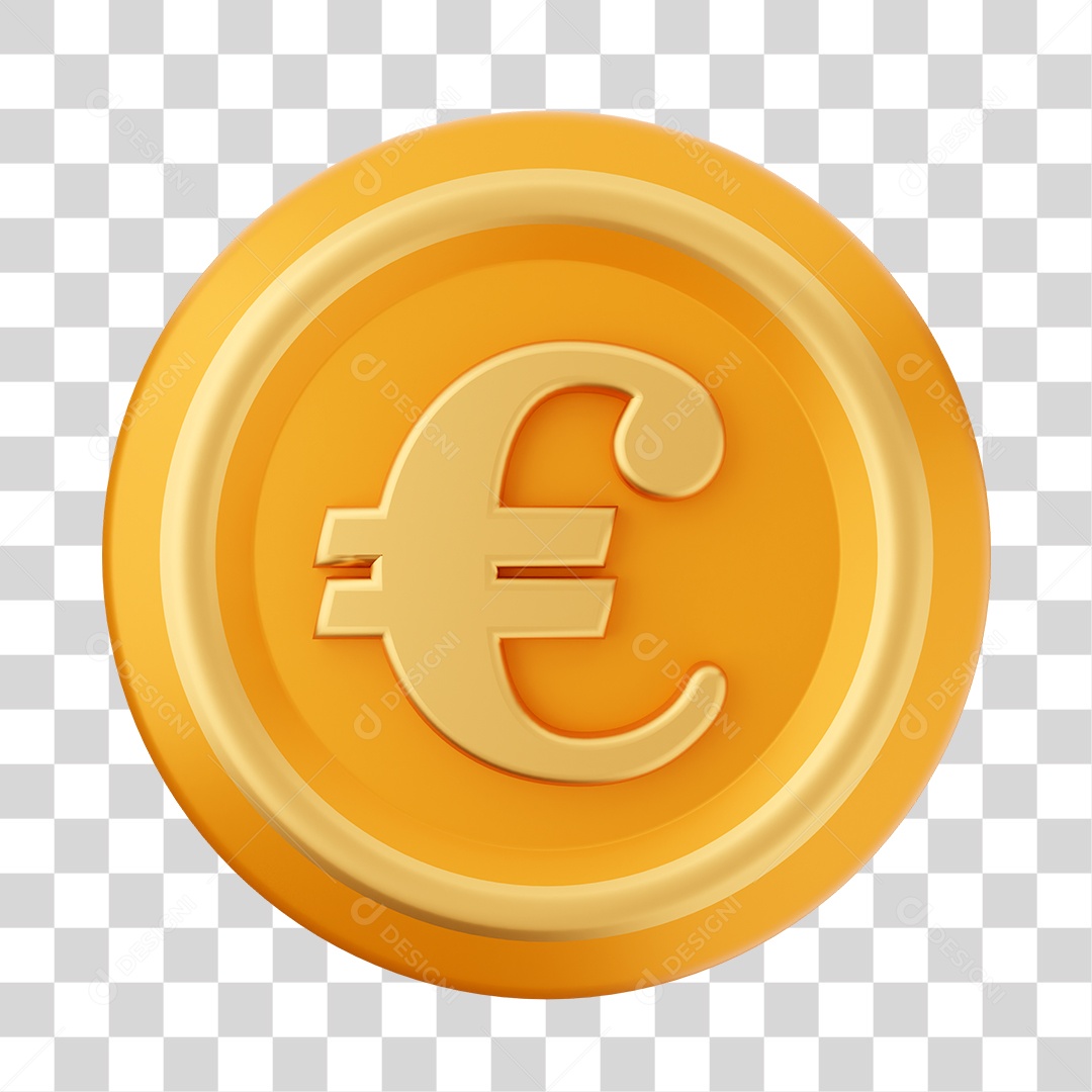 Moeda Euro Elemento 3D PNG Transparente