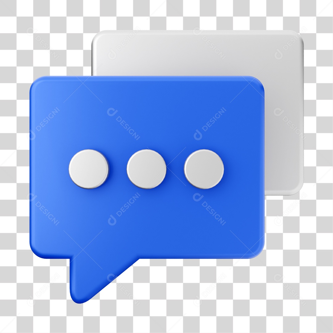 Ícone de Mensagem Azul e Branco Elemento 3D PNG Transparente
