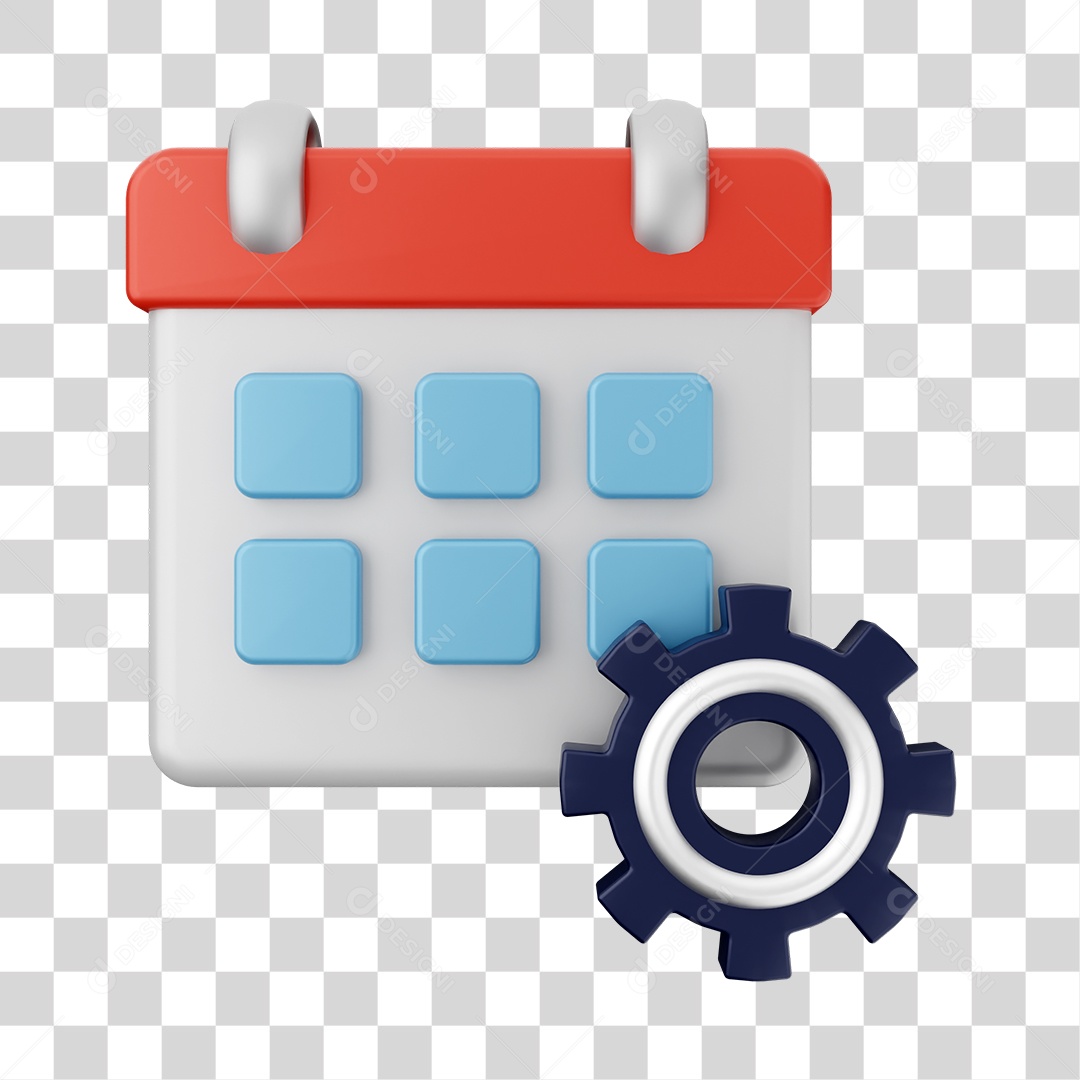 Calendário Com Ícone De Configuração Elemento 3D PNG Transparente