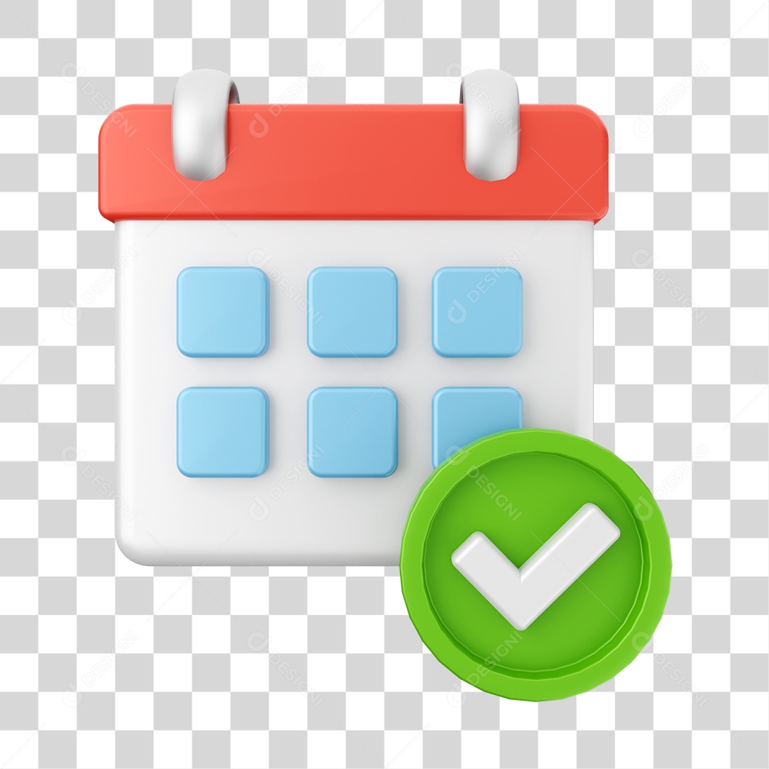 Calendário Com Ícone De Aprovado Elemento 3D PNG Transparente