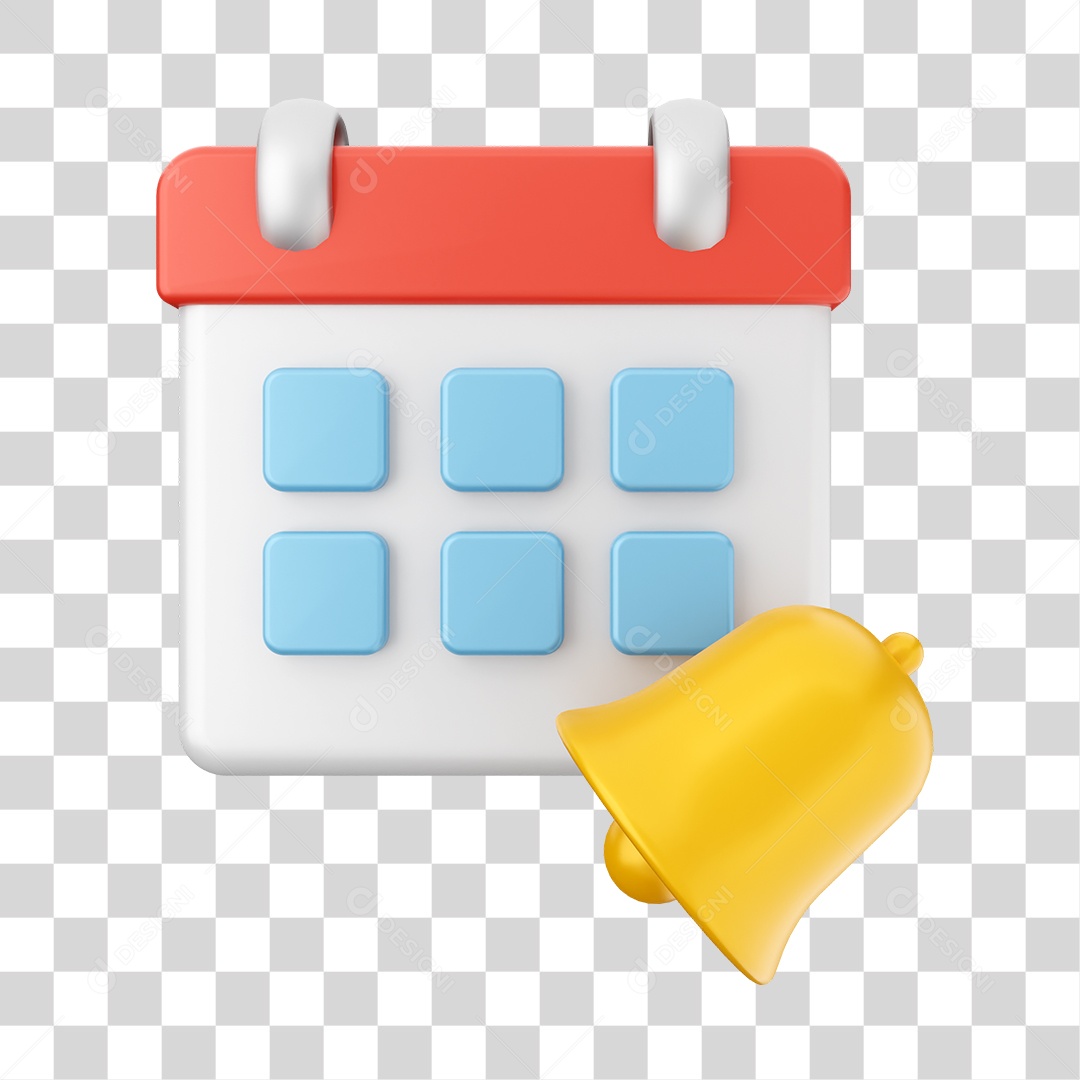 Calendário Com Ícone De Sino Elemento 3D PNG Transparente